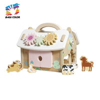 Ensemble de jeu de ferme portable en bois avec engrenages, portes et figurines d'animaux pour enfants, développement de la motricité fine, jeu d'imitation W12D935