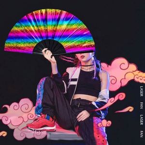 Abanico Plegable Grande y Brillante con Efecto Reflectante para Festivales, Abanicos Portátiles de Plástico con Efecto Brillante para Fiestas - Product Image 4