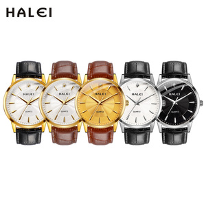 Montre à quartz originale HALEI pour homme, nouveau modèle, bracelet en cuir, cadran analogique blanc, style élégant, mouvement japonais - Product Image 3