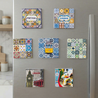 Aimant de réfrigérateur carré en résine personnalisable style Azulejo de Lisbonne, Portugal – Souvenir de voyage, décoration d'intérieur, cadeau – Vente en gros