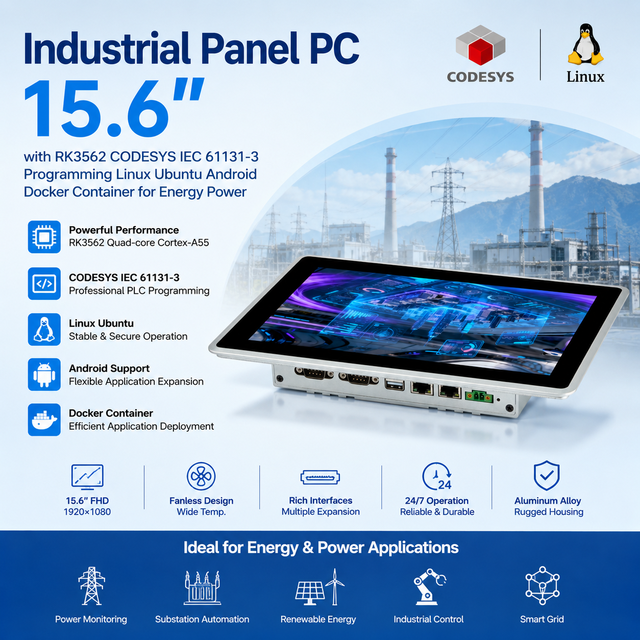 BLIIOT TPC372 15.6" Industrial Panel PC with Buildroot Linux Linux-RT Real-time Kernel CODESYS IEC 61131-3 Flexible IO Expansion