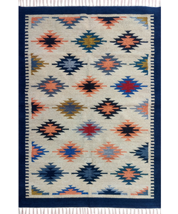 Tapis Kilim en coton de soie tissé à la main de luxe à bordure bleue Ensembles de tapis en laine à prix raisonnable Conception colorée tissée à la main - Product Image 2