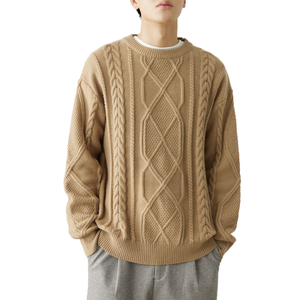 <span class=keywords><strong>Pull</strong></span> personnalisé décontracté pour hommes grande taille Vintage torsadé câble tricots vêtements col rond à manches longues hauts pour l'automne et l'hiver - Product Image 4