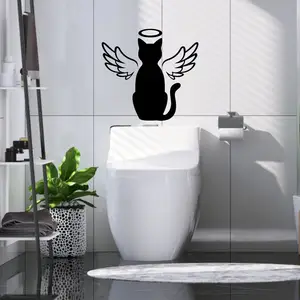 YiYao एन्जिल बिल्ली सिल्हूट शौचालय स्टीकर बाथरूम शौचालय कवर को कवर सजावट स्टीकर निविड़ अंधकार हटाने योग्य स्टीकर