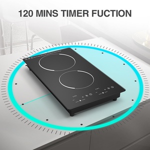 Table de cuisson à induction électrique double foyer 10V/220V encastrable haute puissance 2000W, double brûleur, commerciale, étanche, en acier inoxydable noir - Product Image 2