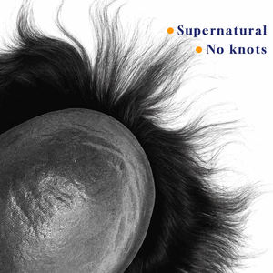 Wig pria lurus kelas kulit v-ring 0.06mm rambut manusia Remy Indian ikat tangan palsu prostesis kepadatan 100% ikat rambut - Product Image 5