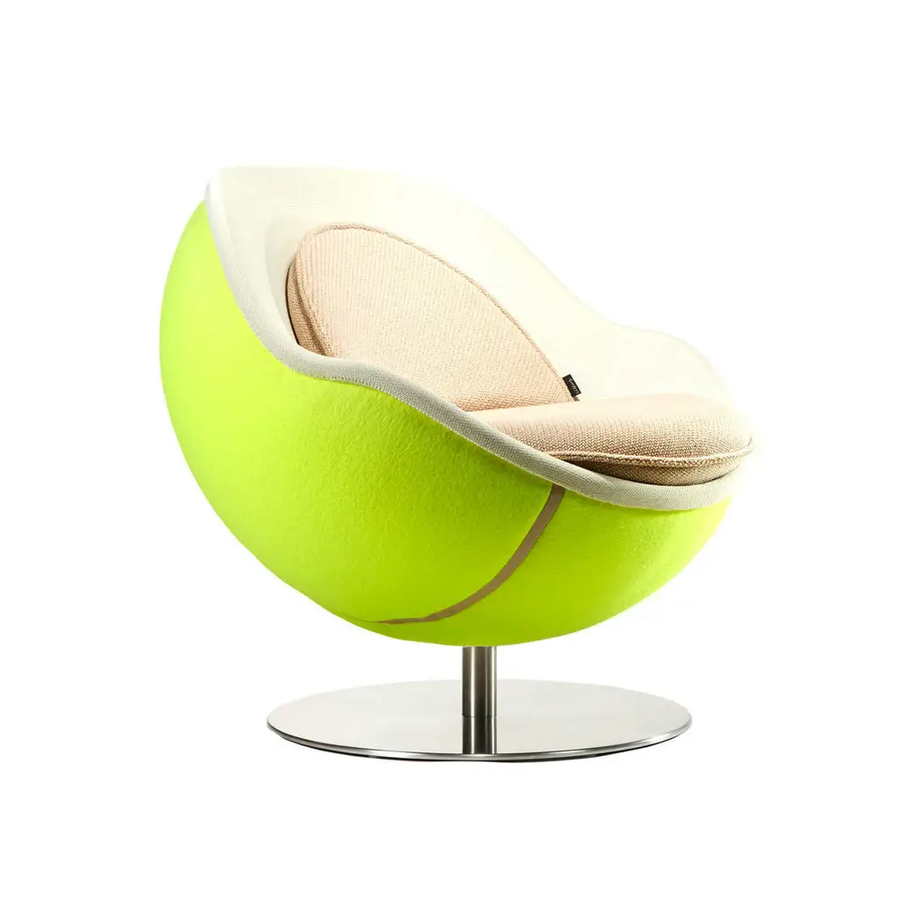 Moderne Nordic Luxe Huis Roterende Volley Tennisbal Chaise Lounge Stoel Met Poef Voor Nachtclub Fluwelen Woonkamerstoelen