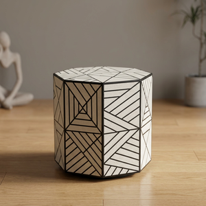 Table basse convertible extensible moderne en bois massif avec incrustations en os, fabriquée à la main, écologique et durable, pour un intérieur élégant - Product Image 1