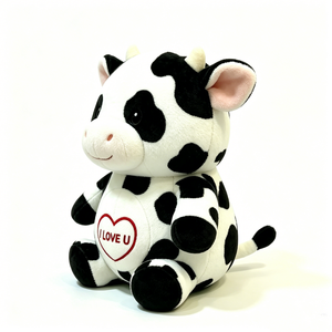 Customized cute chubby cow plush gift with red <b>heart</b> embroidery, adorable <b>black</b> and white spotted cow plush - Product Image 1