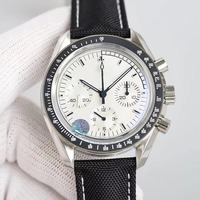 Montre-bracelet mécanique de luxe pour homme, nouvelle collection, en acier inoxydable, cadran noir et blanc, bracelet en nylon noir, chronographe, réserve de marche