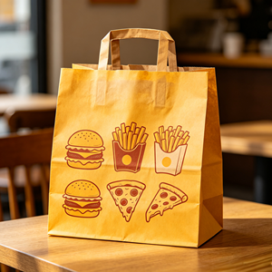 Bolsas de Papel Kraft Marrón Desechables, Biodegradables y Reciclables con Logotipo Personalizado para Comida para Llevar, Restaurante, Café, con Asa - Product Image 5