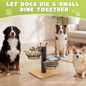 Support réglable en bois pour gamelles de chien, ensemble de gamelles extensibles pour grands chiens avec poignée pratique. - Product Image 4