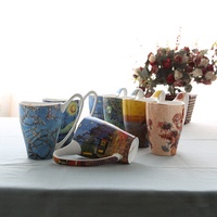 Vente en gros de tasses à café en céramique florales de luxe léger de grande capacité 550 ml, tasses à thé en porcelaine fine avec logo personnalisé et boîte cadeau