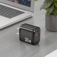 Chargeur USB double port Type-C TKT 30W PD Super Rapide QC3.0 avec câble rétractable Gan certifié MFi pour caméra d'action et casque