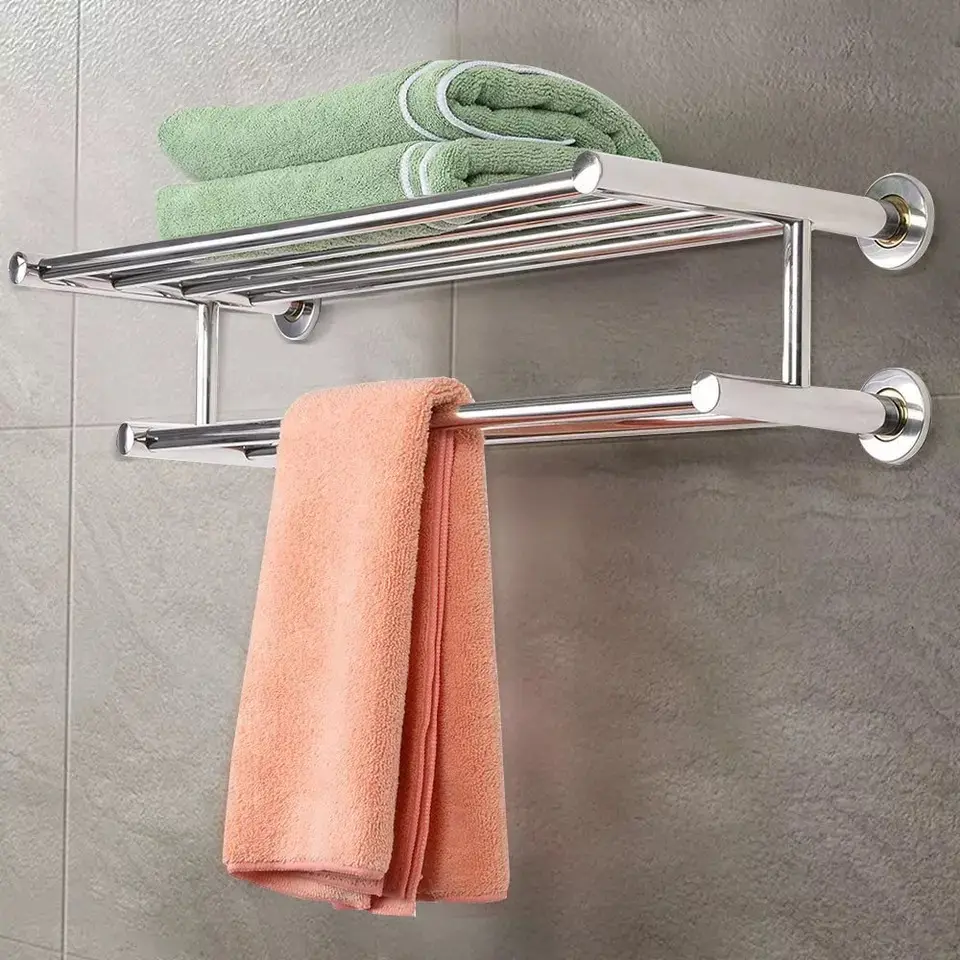 Modern Hotel Stainless Steel Towel Rack Bathroom Towel Shelf Holder