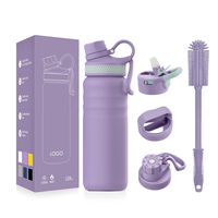 Bouteille isotherme personnalisable pour le cyclisme, en acier inoxydable à double paroi, avec 4 couvercles