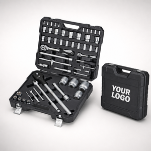 Set di chiavi a bussola a cricchetto manuale industriale da 54 pezzi, attacco da 1/4 e 3/4, in acciaio al cromo vanadio, personalizzabile OEM, con giunto universale - Product Image 1