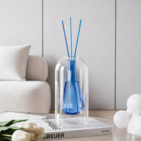 Bouteille diffuseur de parfum en verre soufflé à la main double couche Spa Diamond 110 ml, vide, sans flamme, pour huiles aromatiques, décor bleu, récipient d'arôme