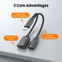 Adaptateur audio USB C 3 en 1 vers prise jack 3,5 mm et double type C, charge rapide PD 60W, câble tressé pour MacBook, iPad Pro, téléphone