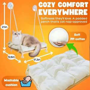 سرير حيوانات أليفة متين وموثوق به ، أرجوحة جانبية خشبية شتوية فاخرة مع أكواب شفط قوية ، حبال معلقة مصنوعة يدويًا للقطط - Product Image 5