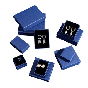 Boîte à bijoux fine carrée gaufrée bleu roi pour bagues, boucles <span class=keywords><strong>d</strong></span>'oreilles et colliers, avec logo imprimable et couvercle Ciel et Terre - Product Image 5