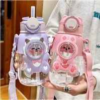 Nouvelle gourde d'été en plastique pour enfants, mignonne et esthétique, avec motif de dessin animé, pour garçons et filles, idéale pour l'école primaire et l'extérieur, portable