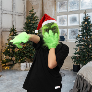 Máscara de Látex del Grinch Verde, Accesorio de Disfraz para Fiestas, Halloween, Navidad, Bar, Cubre Rostro, Gorro, Logotipo Personalizado, PC Ligero, Peludo - Product Image 5