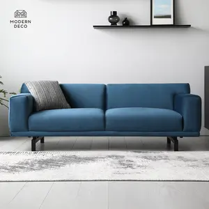 Hoge Kwaliteit Blauwe Fluwelen Sofa Meubels Gestoffeerde 3 Zits Samt Divano Velours Canap Moderne Hui Zhou Moderne Deco
