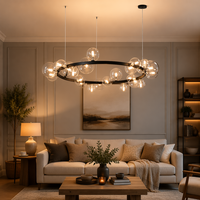 Lustre LED Transcendant Céleste à Anneaux, Grappe de Globes en Verre Noir Mat, Luminaire Architectural Moderne Sur Mesure, Œuvre d'Art Imposante