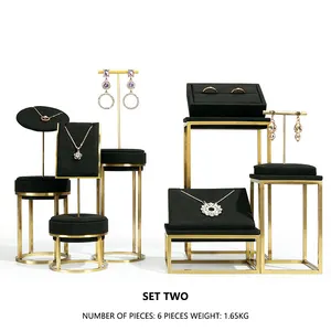 Benutzer definierte LOGO Luxus Schmuck regal Shop Store Showcase Aussteller Metall Schmuck Display Stand Set