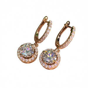 Orecchini a Goccia Halo in Oro Rosa con Diamanti Coltivati in Laboratorio Taglio Brillante Rotondo, Gioielli da Sposa Classici da Donna - Product Image 1