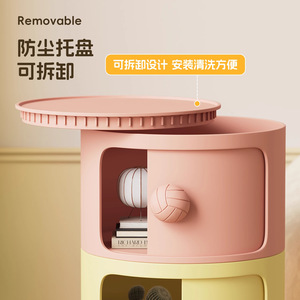 Creative Round Bedside Table Multifunctional Storage Cabinet For Bedroom Organization Small Size Standing Type - Product Image 5
