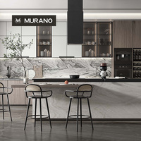 Set Kabinet Dapur Modular Desain Modern Grosir dengan Pulau Dapur Batu Waterfall & Display Kaca LED untuk Villa