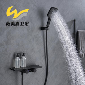 Ensemble de douche mural portable pour salle de bain, thermostatique numérique, carré, tout en cuivre, minimaliste moderne, Vimijia Sanitary Ware - Product Image 3