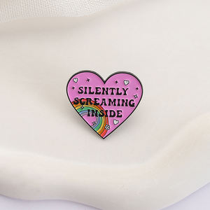 Alfileres de esmalte interior que gritan silenciosamente broches de corazón de arcoíris mochila ropa ansiedad salud Mental insignia de solapa joyería para regalo - Product Image 3