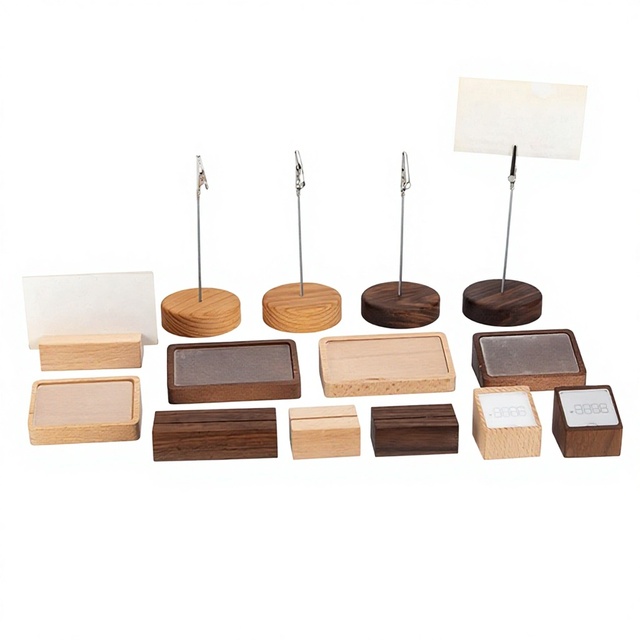 Solid Wood Price Tag Base Memo Clip Display Sign Standing Photo Clip Desktop Stand Postcard Ornament