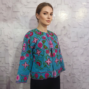 Women Embroidered <b>Quilted</b> <b>Jacket</b> Short Cotton <b>Jacket</b> Vintage Suzani <b>Pattern</b> Bohemian Fashion Outerwear - Product Image 1