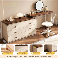 Coiffeuse 2-en-1 moderne vintage en bois massif crème et noyer avec commode de rangement pour chambre à coucher