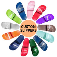 Claquettes personnalisées avec logo, unisexes, couleur unie, PVC, bout ouvert, semelle extérieure antidérapante en EVA, pour l'été, à porter en intérieur