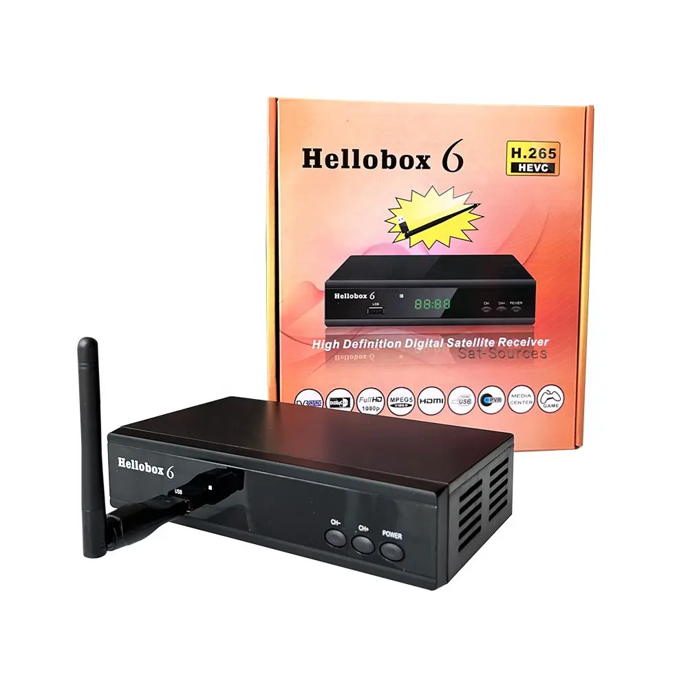 Hellobox 6 H.265 HEVC 1080P Receptor Full HD de TV por satélite USB WiFi Opção Powervu Biss Totalmente sem autoroll IPTV Hellobox6