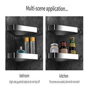 Étagère d'angle murale rectangulaire moderne en acier inoxydable 304 à double niveau, étanche, pour salle de bain, rangement pour gel douche - Product Image 2