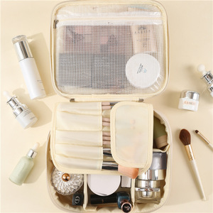 Bolsa Organizadora de Maquillaje con Cajones, Gran Capacidad, Almacenamiento de Cosméticos, Portátil para Viaje, Beige, Impermeable, Resistente al Desgaste - Product Image 3
