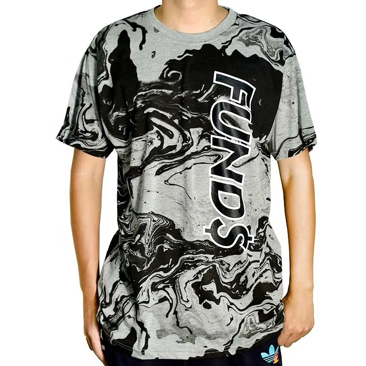 Camiseta informal de cuello redondo con diseño de textura de tinta de impresión completa con pantalla personalizada para ropa de hombre