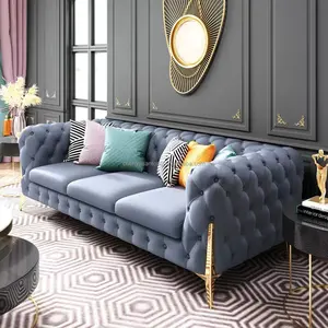 בית ריהוט סט ספה ספה עיצוב מלכותי יוקרה זהב רגל סלון עור קטיפה ספה סט