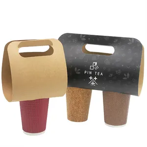 Wholesale cardboard flat sleeve takeaway hot drinks disposable packing cup custom paper cup holder