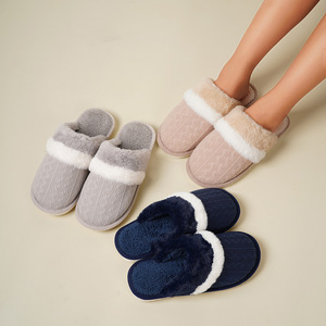 Pantoufles d'hiver moelleuses antidérapantes pour la maison pour les pantoufles Pantoufles droites à fond épais en fourrure pelucheuse - Product Image 3