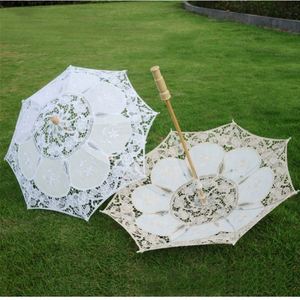 Parasol de mariage victorien en dentelle, fait main, couleur bambou naturel, grand format, 48 cm, bambou et dentelle de coton - Product Image 2