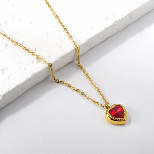 Forever Love Coeur Pendentif Collier Pierre De Naissance Cristaux Rouge Amour Cubique Zircone Or 18K Délicat Charme Anniversaire Valenti - Product Image 6