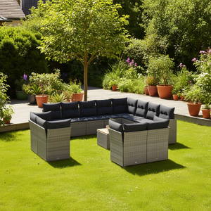 Conjunto de Sofás de Jardín de Ratán Gris, 10+ Plazas, Muebles de Exterior, Diseño Contemporáneo, Reposabrazos Ajustables - Product Image 3