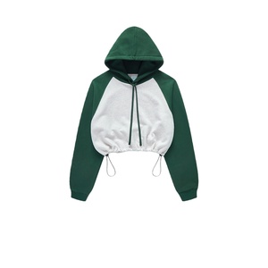 TKAN479D Women's Popular Cropped style casual 100% Cotton Custom Design Blank Logo Drop shoulder Splicing color Hoodies - Product Image 2